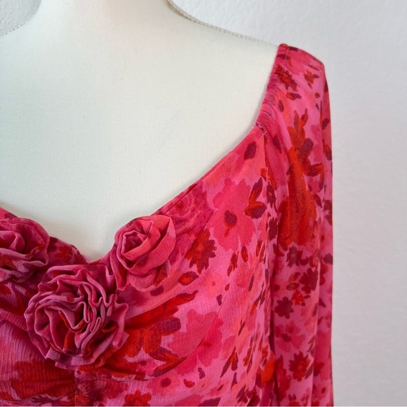 Free People Oh Lala Red Pink Floral Top Size Large - Picture 9 of 11
